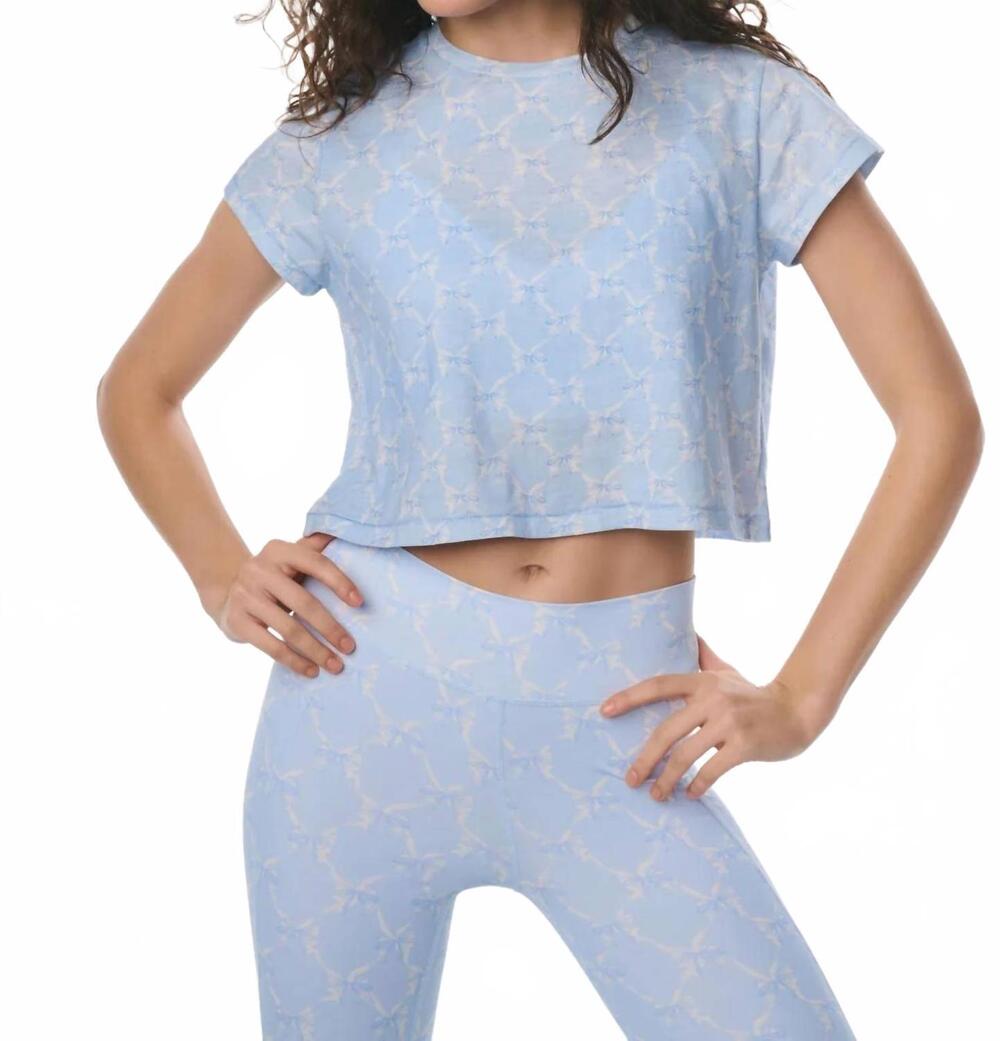 NEW LOVESHACKFANCY women's rubin cropped tee in chilled blue